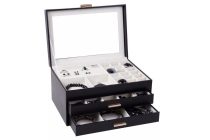 EDELWOLLE (506-2) BŐR FIÓKOS ÉKSZERTARTÓ DOBOZ, FEKETE